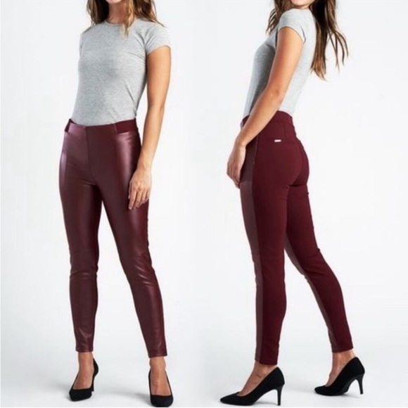 Betabrand Jett Dress Yoga Skinny Pants Faux Leather Cranberry Size XXL - Picture 1 of 13